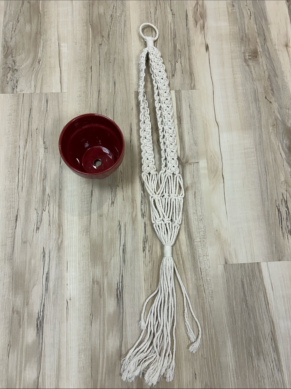 Red Ceramic Planter in Macramé Hanger image 2